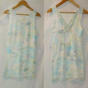 Tobi Sleeveless Tank Shift‎ Dress Strappy Back Green Blue Off White Watercolor S